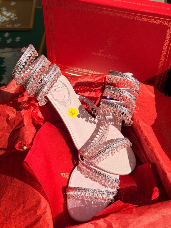 Rene Caovilla Shoes - Rene Caovilla Blush Pink Crystal-Strap Evening Sandals